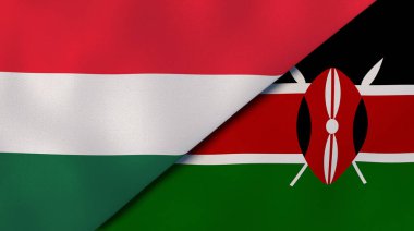 Macaristan ve Kenya 'nın iki bayrağı. Kaliteli bir iş geçmişi. 3d illüstrasyon