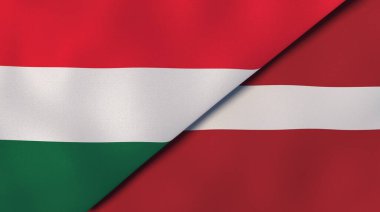 Macaristan ve Letonya 'nın iki bayrağı. Kaliteli bir iş geçmişi. 3d illüstrasyon