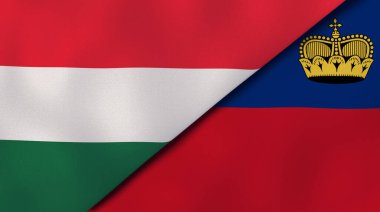 Macaristan ve Lihtenştayn 'ın iki bayrağı. Kaliteli bir iş geçmişi. 3d illüstrasyon