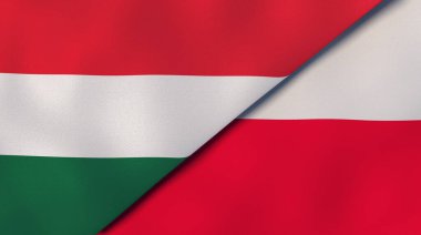 Macaristan ve Polonya 'nın iki bayrağı. Kaliteli bir iş geçmişi. 3d illüstrasyon