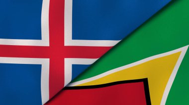 İzlanda ve Guyana 'nın iki bayrağı. Kaliteli bir iş geçmişi. 3d illüstrasyon