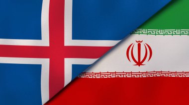 İzlanda ve İran 'ın iki bayrağı. Kaliteli bir iş geçmişi. 3d illüstrasyon