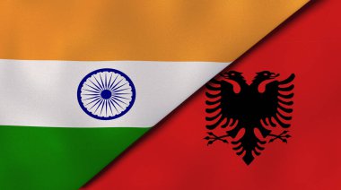 Hindistan ve Arnavutluk 'un iki bayrağı. Kaliteli bir iş geçmişi. 3d illüstrasyon