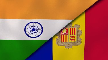 Hindistan ve Andorra 'nın iki bayrağı. Kaliteli bir iş geçmişi. 3d illüstrasyon