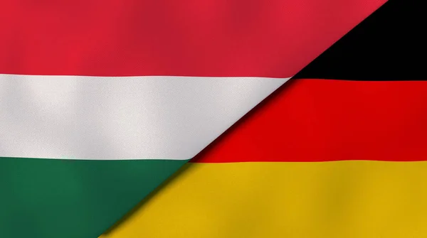 Twee Vlaggen Van Hongarije Duitsland Hoge Kwaliteit Zakelijke Achtergrond Illustratie — Stockfoto