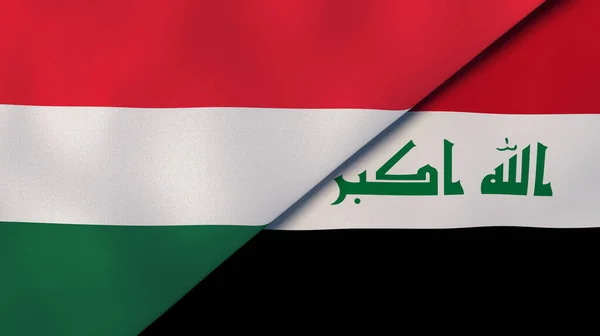 Magyarország Irak Két Állami Zászlaja Kiváló Minőségű Üzleti Háttér Illusztráció — Stock Fotó