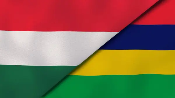Twee Vlaggen Van Hongarije Mauritius Hoge Kwaliteit Zakelijke Achtergrond Illustratie — Stockfoto