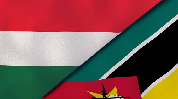 匈牙利和莫桑比克两国国旗 高质量的商业背景 3D说明 — 图库照片