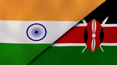 Hindistan ve Kenya 'nın iki bayrağı. Kaliteli bir iş geçmişi. 3d illüstrasyon