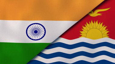 Hindistan ve Kiribati 'nin iki bayrağı. Kaliteli bir iş geçmişi. 3d illüstrasyon