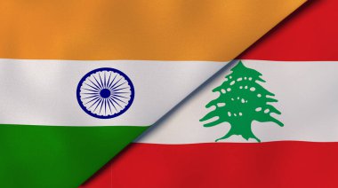 Hindistan ve Lübnan 'ın iki bayrağı. Kaliteli bir iş geçmişi. 3d illüstrasyon