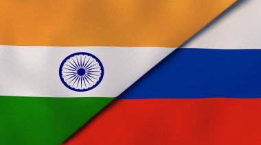 Hindistan ve Rusya 'nın iki bayrağı. Kaliteli bir iş geçmişi. 3d illüstrasyon