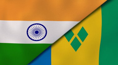 Hindistan 'ın, Saint Vincent' in ve Grenadines 'in iki bayrağı. Kaliteli bir iş geçmişi. 3d illüstrasyon