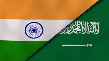 Hindistan ve Suudi Arabistan 'ın iki bayrağı. Kaliteli bir iş geçmişi. 3d illüstrasyon