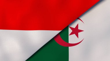 İki Endonezya ve Cezayir bayrağı. Kaliteli bir iş geçmişi. 3d illüstrasyon