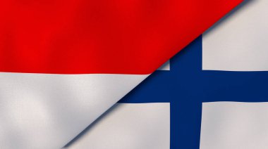 Endonezya ve Finlandiya 'nın iki bayrağı. Kaliteli bir iş geçmişi. 3d illüstrasyon