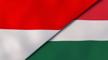 Endonezya ve Macaristan 'ın iki bayrağı. Kaliteli bir iş geçmişi. 3d illüstrasyon