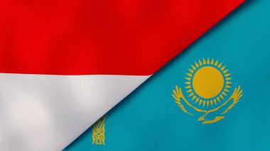 Endonezya ve Kazakistan 'ın iki bayrağı. Kaliteli bir iş geçmişi. 3d illüstrasyon