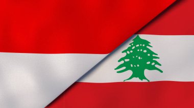 İki Endonezya ve Lübnan bayrağı. Kaliteli bir iş geçmişi. 3d illüstrasyon