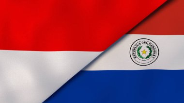 İki Endonezya ve Paraguay bayrağı. Kaliteli bir iş geçmişi. 3d illüstrasyon