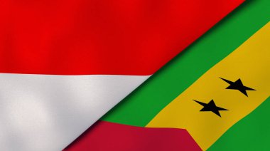 İki Endonezya bayrağı ve Sao Tome ve Principe. Kaliteli bir iş geçmişi. 3d illüstrasyon