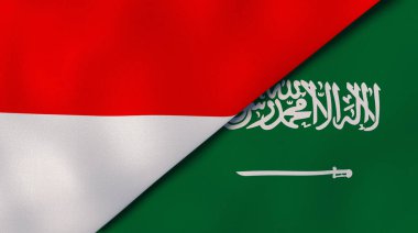İki Endonezya ve Suudi Arabistan bayrağı. Kaliteli bir iş geçmişi. 3d illüstrasyon
