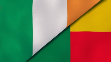 İrlanda ve Benin 'in iki bayrağı. Kaliteli bir iş geçmişi. 3d illüstrasyon