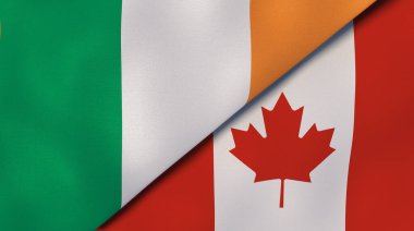 İrlanda ve Kanada 'nın iki bayrağı. Kaliteli bir iş geçmişi. 3d illüstrasyon