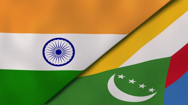 India Comore Szigetek Két Zászlaja Kiváló Minőségű Üzleti Háttér Illusztráció — Stock Fotó