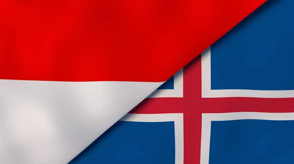 Zwei Staaten Flaggen Von Indonesien Und Island Hochwertiger Geschäftlicher Hintergrund — Stockfoto