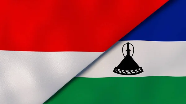 Due Stati Bandiere Dell Indonesia Del Lesotho Contesto Aziendale Alta — Foto Stock