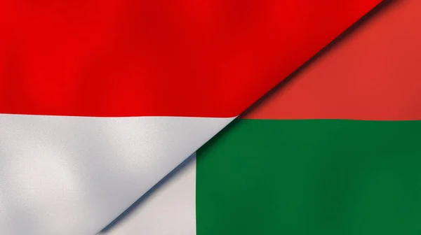 Флаги Двух Штатов Индонезии Мадагаскара Высококачественный Бизнес Фон Иллюстрация — стоковое фото