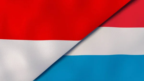 Twee Vlaggen Van Indonesië Luxemburg Hoge Kwaliteit Zakelijke Achtergrond Illustratie — Stockfoto