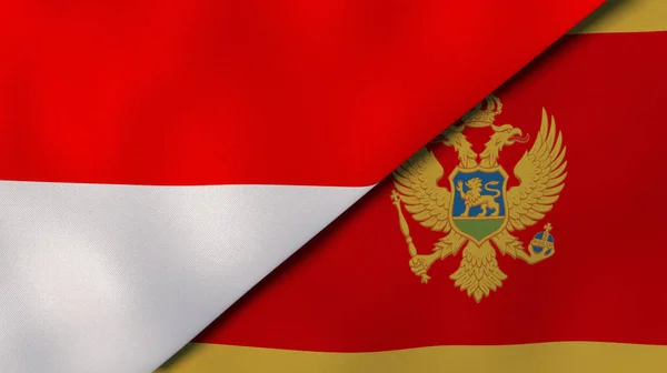 Två Stater Flaggar Indonesien Och Montenegro Hög Kvalitet Affärsbakgrund Illustration — Stockfoto