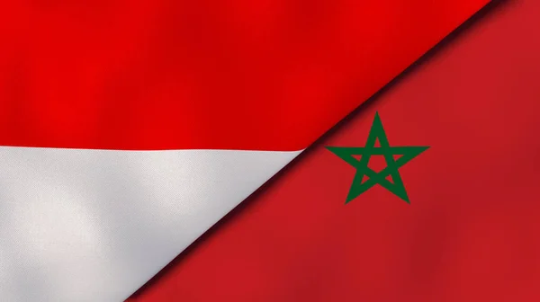 インドネシアとモロッコの2つの州旗 高品質のビジネス背景 3Dイラスト — ストック写真