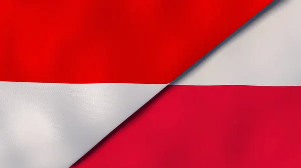 Twee Vlaggen Van Indonesië Polen Hoge Kwaliteit Zakelijke Achtergrond Illustratie — Stockfoto