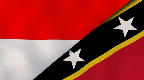 Dwie Flagi Stanowe Indonezji Oraz Saint Kitts Nevis Wysokiej Jakości — Zdjęcie stockowe