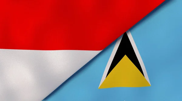 Dois Estados Bandeiras Indonésia Santa Lúcia Fundo Negócios Alta Qualidade — Fotografia de Stock