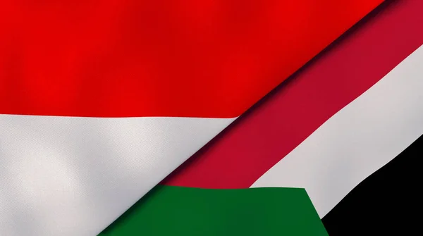 Indonézia Szudán Két Állami Zászlaja Kiváló Minőségű Üzleti Háttér Illusztráció — Stock Fotó