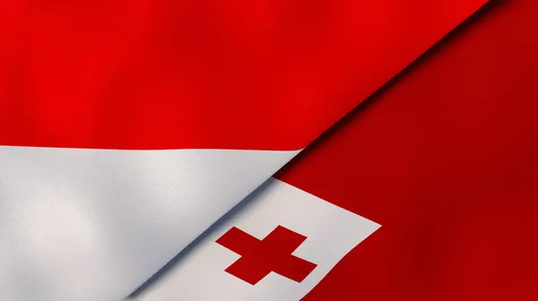 Dos Estados Banderas Indonesia Tonga Fondo Negocio Alta Calidad Ilustración —  Fotos de Stock