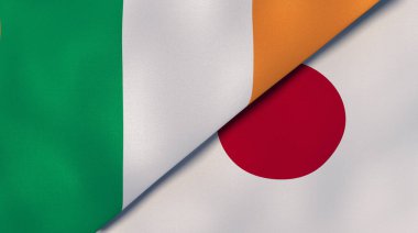 İrlanda ve Japonya 'nın iki bayrağı. Kaliteli bir iş geçmişi. 3d illüstrasyon