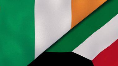 İrlanda ve Kuveyt 'in iki bayrağı. Kaliteli bir iş geçmişi. 3d illüstrasyon