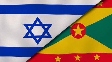 İsrail ve Grenada 'nın iki bayrağı. Kaliteli bir iş geçmişi. 3d illüstrasyon