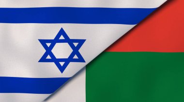 İsrail ve Madagaskar 'ın iki bayrağı. Kaliteli bir iş geçmişi. 3d illüstrasyon