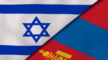 İsrail ve Moğolistan 'ın iki bayrağı. Kaliteli bir iş geçmişi. 3d illüstrasyon