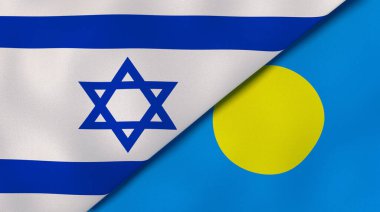 İsrail ve Palau 'nun iki bayrağı. Kaliteli bir iş geçmişi. 3d illüstrasyon