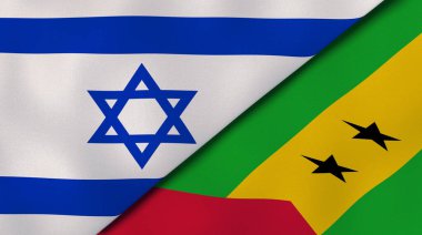 İsrail ve Sao Tome ve Principe 'nin iki bayrağı. Kaliteli bir iş geçmişi. 3d illüstrasyon