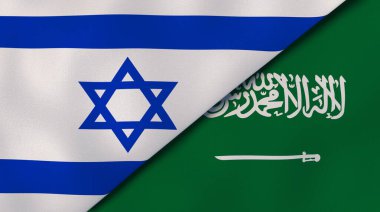 İsrail ve Suudi Arabistan 'ın iki bayrağı. Kaliteli bir iş geçmişi. 3d illüstrasyon