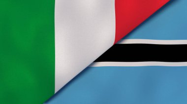İtalya ve Botswana 'nın iki bayrağı. Kaliteli bir iş geçmişi. 3d illüstrasyon