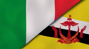 İtalya ve Brunei 'nin iki bayrağı. Kaliteli bir iş geçmişi. 3d illüstrasyon